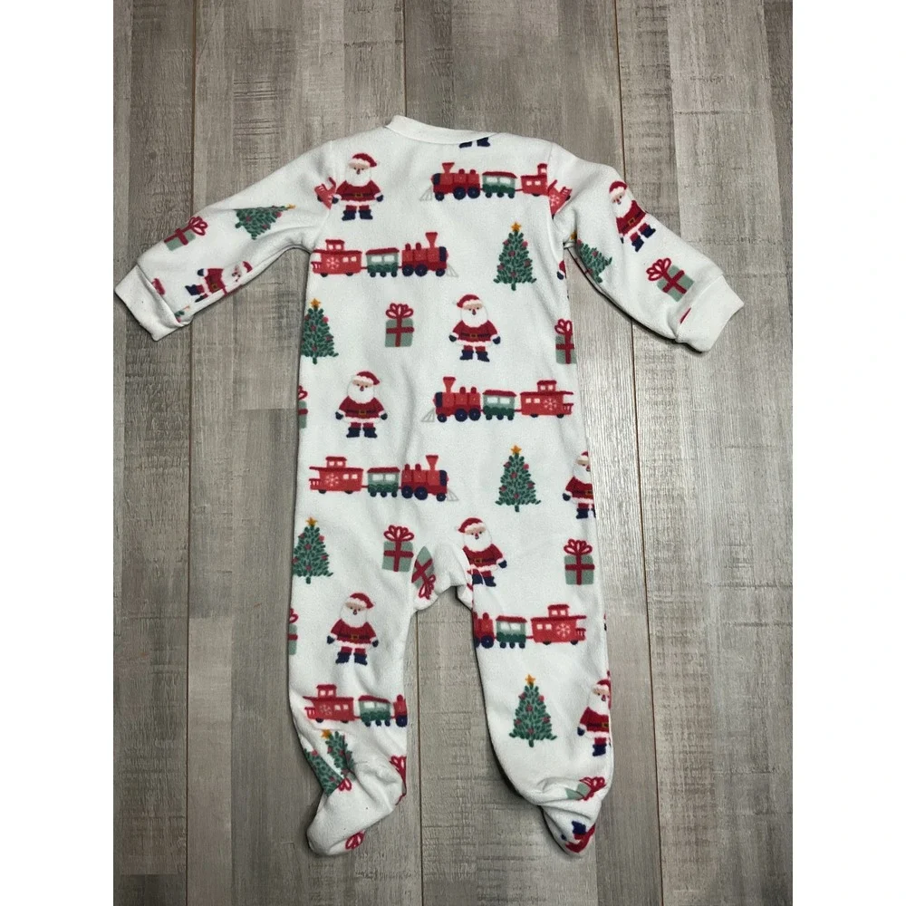 Carters Just One You Baby 9M Christmas Fleece Footed Sleeper Santa Train White